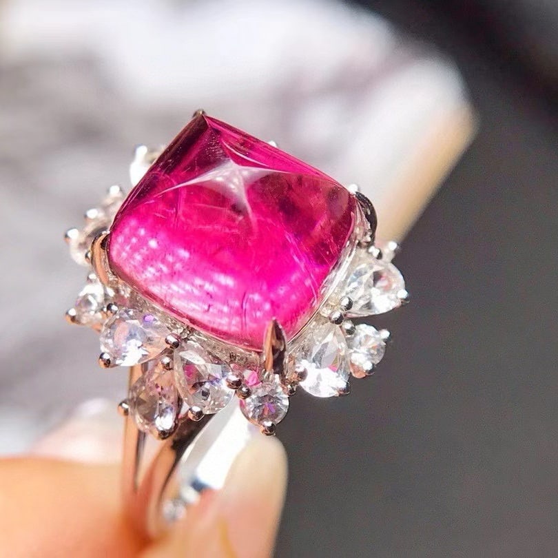 14k Gold 5.75 Ct Natural Tourmaline & Sapphire Ring - 4