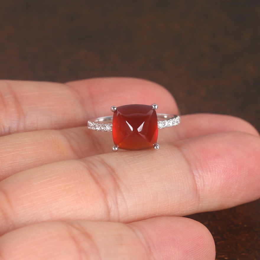 14k Gold 5 Ct Natural Garnet & Diamond Ring - 6