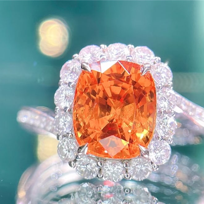 14k Gold 3.5 Ct Natural Spessartine & Diamond Ring - 3