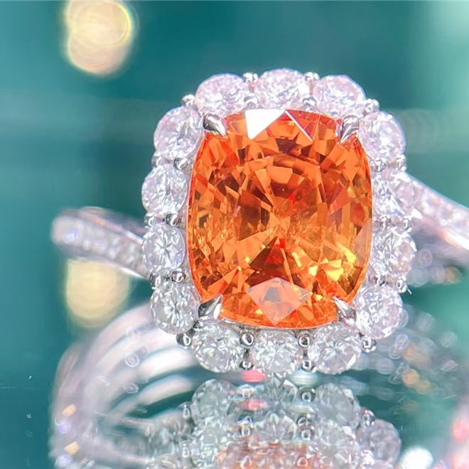 14k Gold 3.5 Ct Natural Spessartine & Diamond Ring - 4