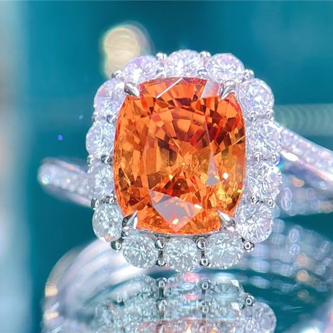 14k Gold 3.5 Ct Natural Spessartine & Diamond Ring - 5