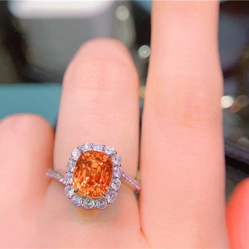 14k Gold 3.5 Ct Natural Spessartine & Diamond Ring - 6