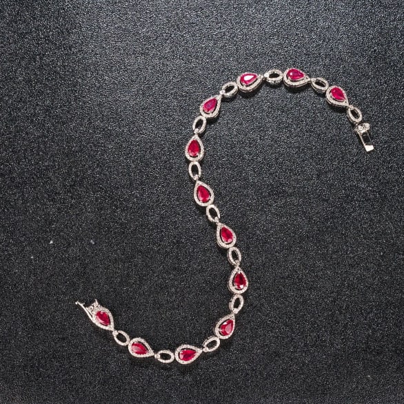 14k Gold 3.78 Ctw Natural Ruby & Diamond Bracelet - 2