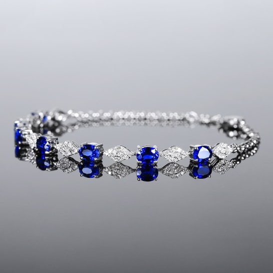 14k Gold 2.81 Ctw Natural Sapphire & Diamond Bracelet - 2