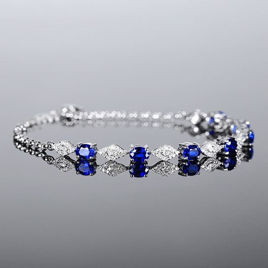 14k Gold 2.81 Ctw Natural Sapphire & Diamond Bracelet - 3