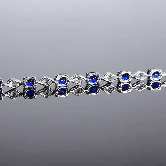 14k Gold 2.81 Ctw Natural Sapphire & Diamond Bracelet - 4