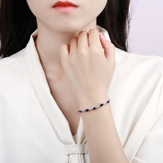 14k Gold 2.81 Ctw Natural Sapphire & Diamond Bracelet - 5