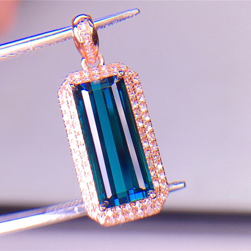 14k Gold 4.2 Ct Natural Tourmaline & Diamond Pendant( Without Chain ) - 3