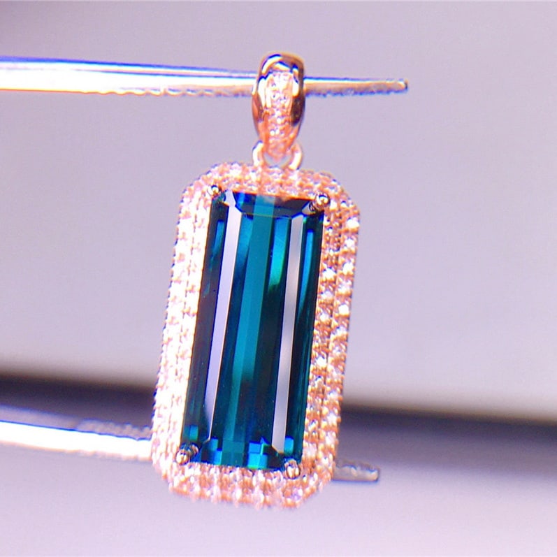 14k Gold 4.2 Ct Natural Tourmaline & Diamond Pendant( Without Chain ) - 6