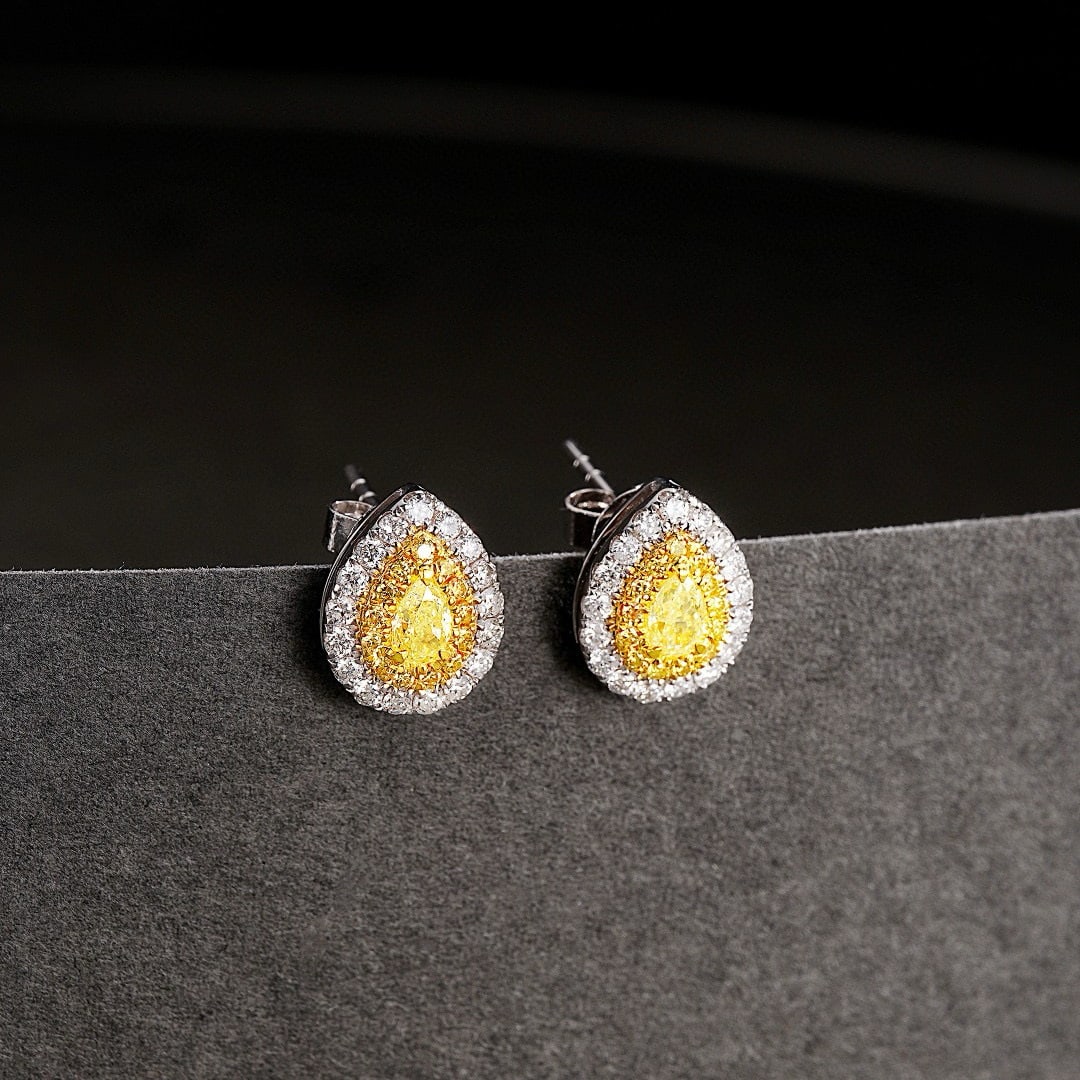 14k Gold 0.50 Ctw Natural Yellow Diamond & Diamond Earrings - 3