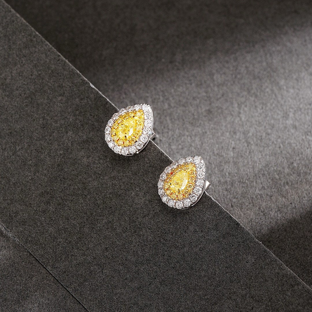 14k Gold 0.50 Ctw Natural Yellow Diamond & Diamond Earrings - 4
