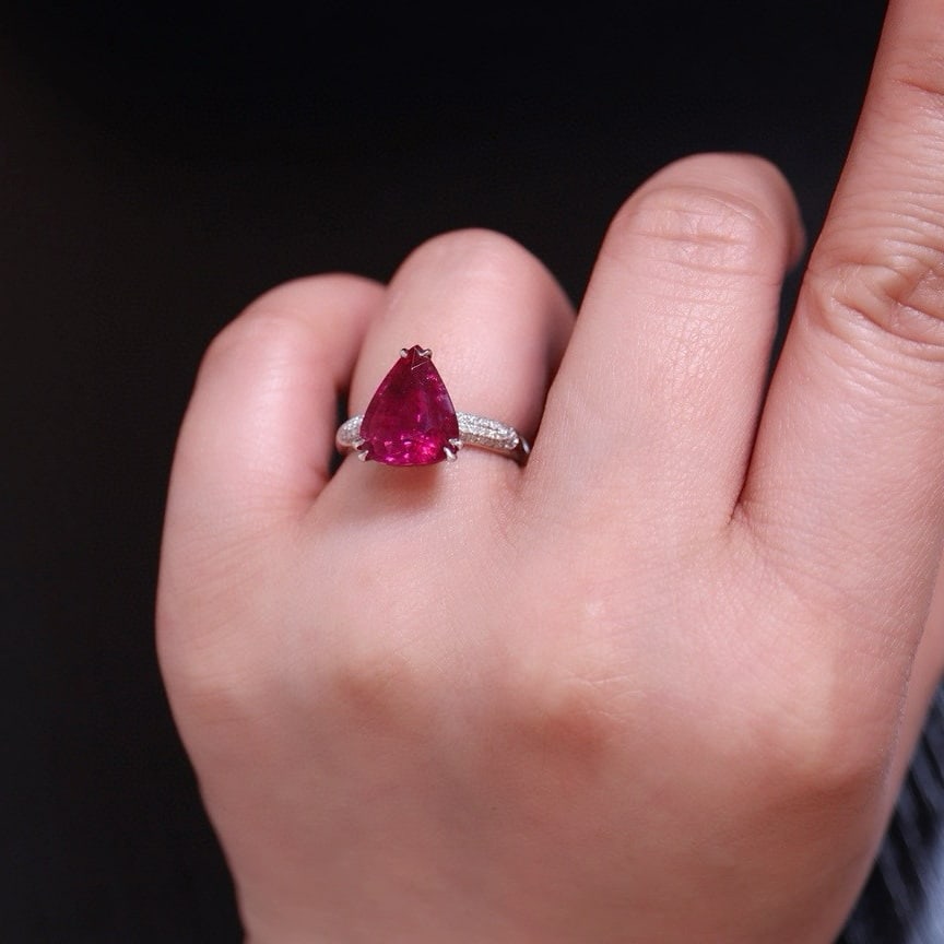 14k Gold 5 Ct Natural Tourmaline & Diamond Ring - 6