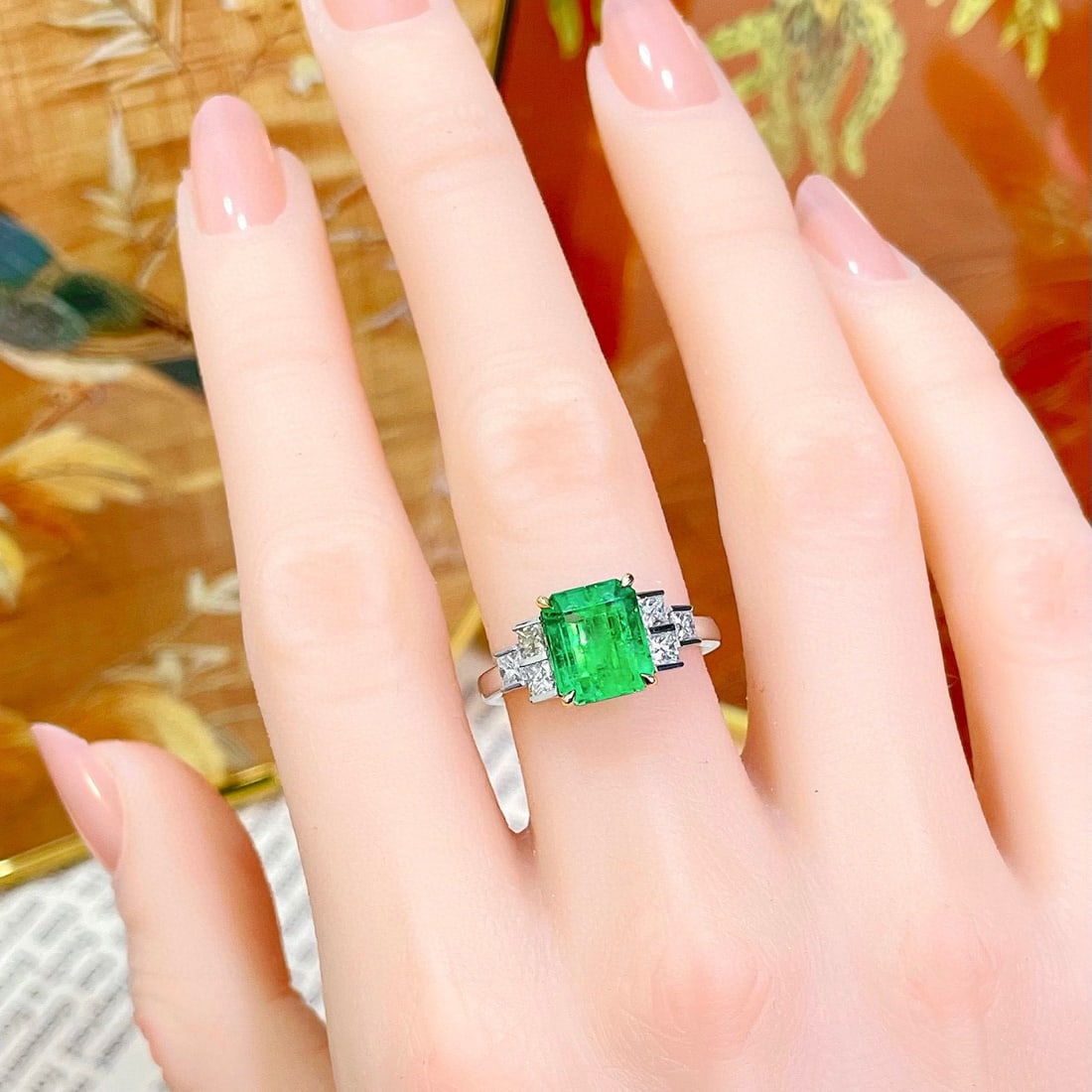 14k Gold 3.70 Ctw Natural Emerald & Diamond Ring - 4