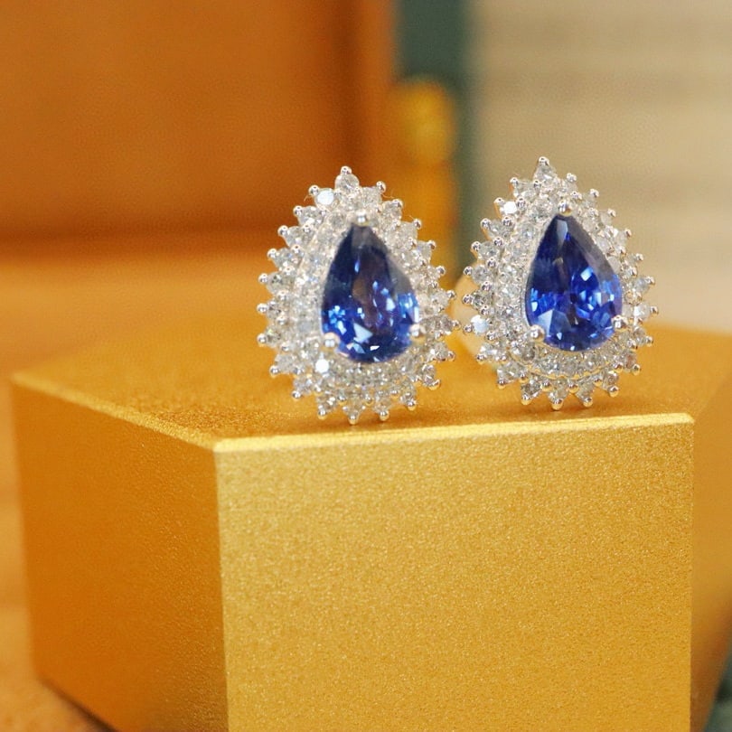 14k Gold 1.37 Ctw Natural Sapphire & Diamond Earrings - 2