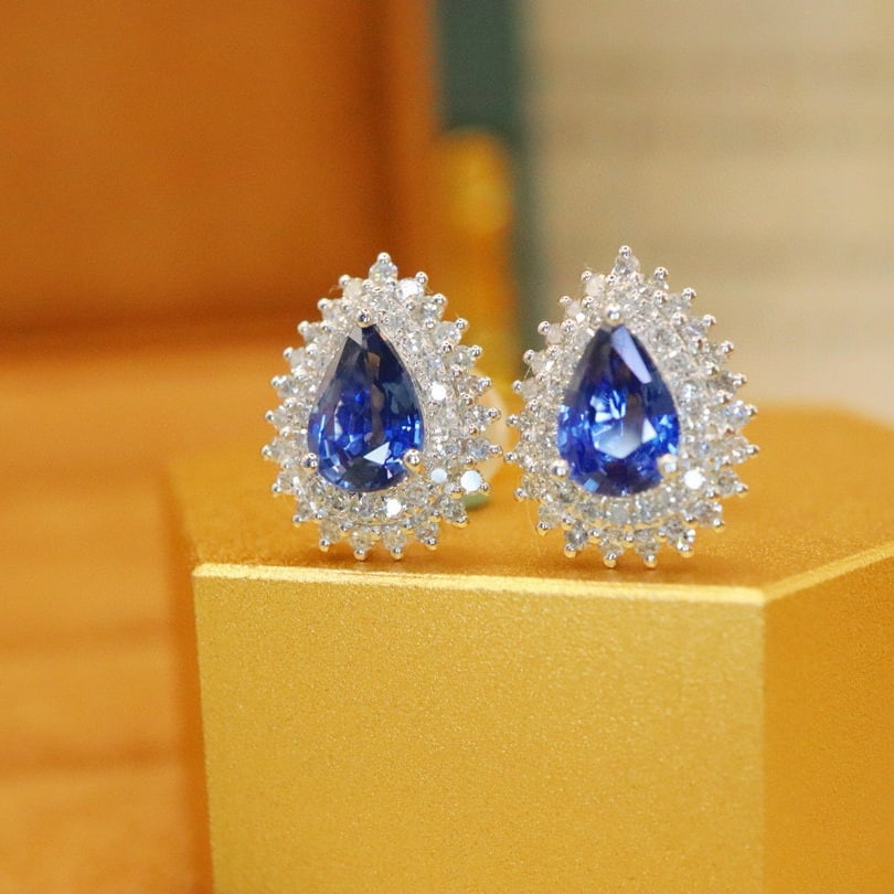 14k Gold 1.37 Ctw Natural Sapphire & Diamond Earrings - 3