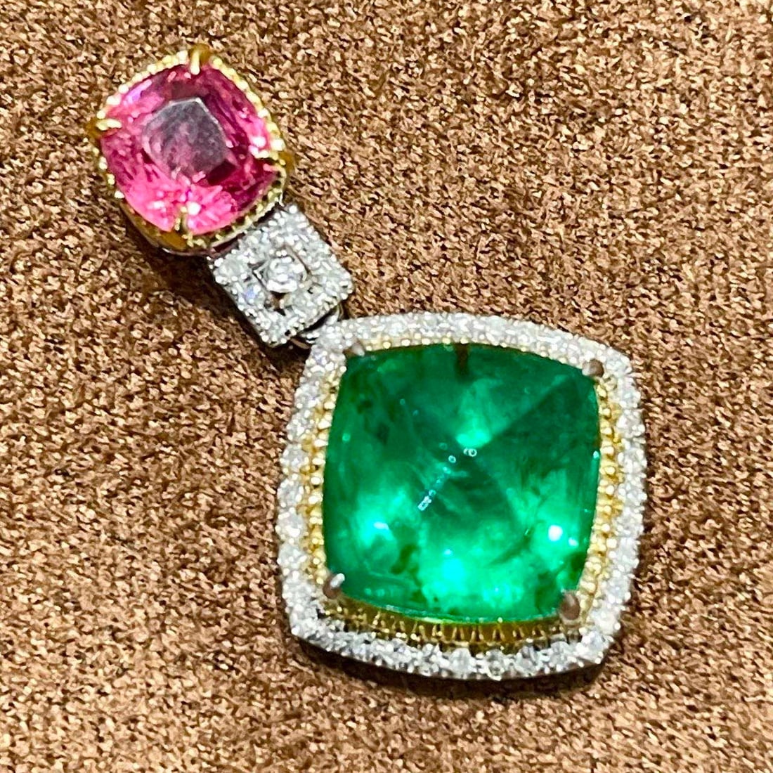 14k Gold 2.94 Ctw Natural Emerald & Spinel Pendant( Without Chain ) - 3