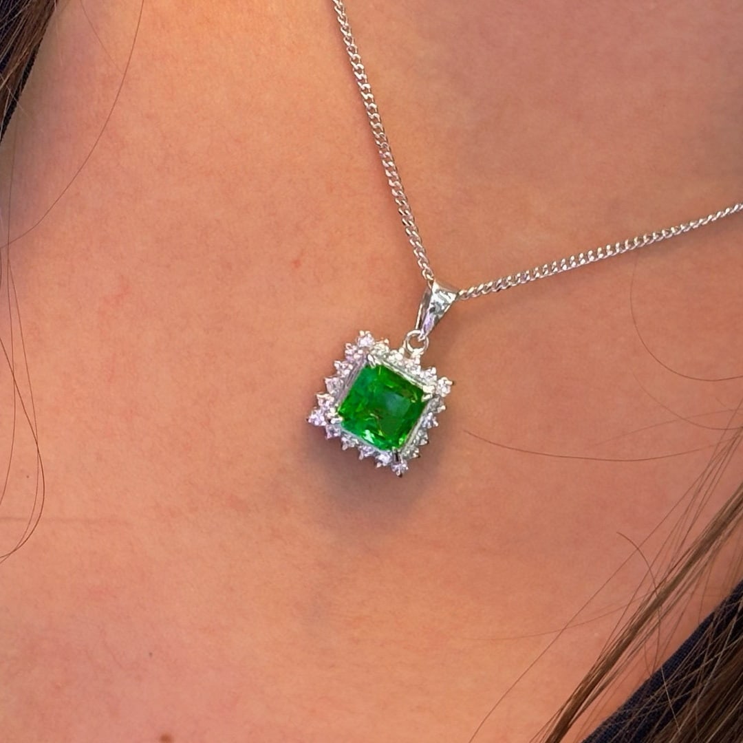 14k Gold 1.29 Ct Vivid Green Natural Emerald & Diamond Pendant( Without Chain ) - 6