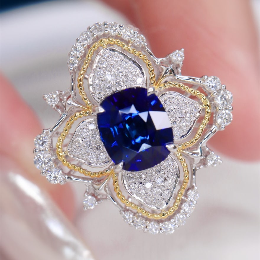 14k Gold 1.90 Ctw Natural Sapphire & Diamond Ring - 3