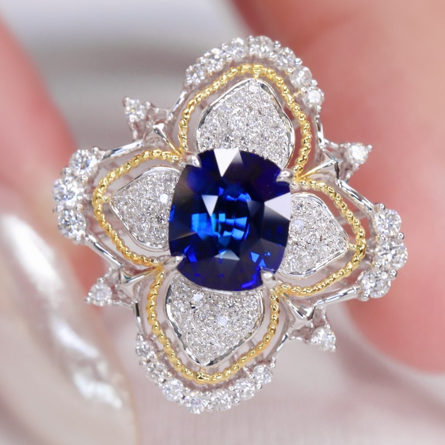 14k Gold 1.90 Ctw Natural Sapphire & Diamond Ring - 4