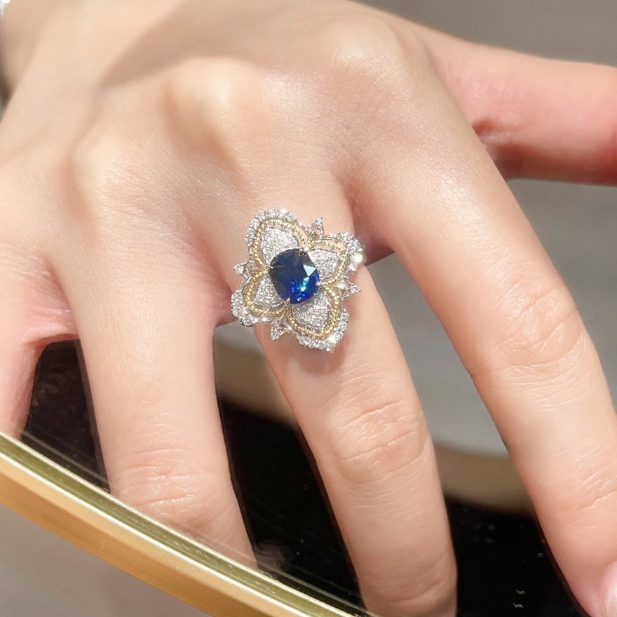 14k Gold 1.90 Ctw Natural Sapphire & Diamond Ring - 5