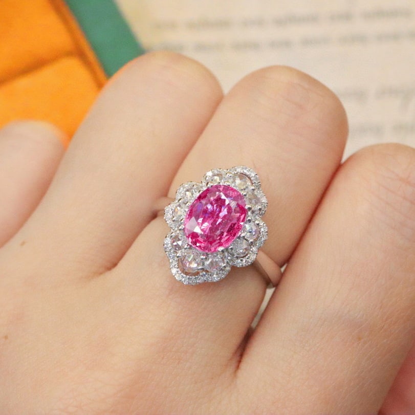 14k Gold 2.51 Ctw Natural Padparadscha Sapphire & Diamond Ring - 5