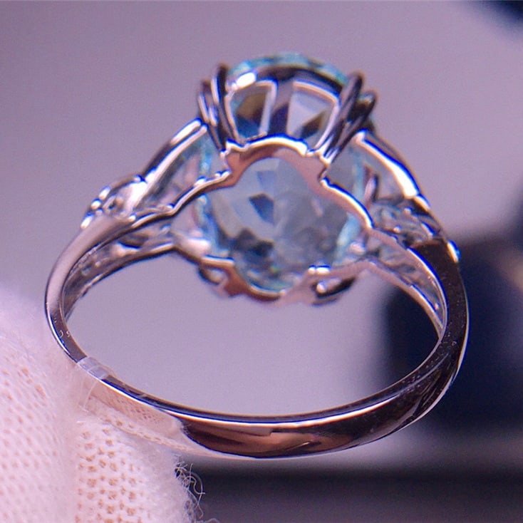 14k Gold 6.9 Ct Natural Aquamarine & Diamond Ring - 6