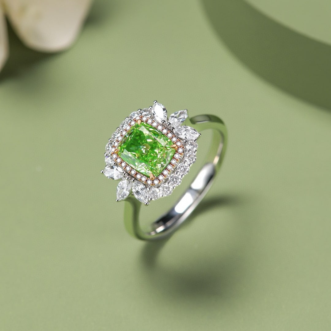 Gia Certified 14k Gold 2.01 Ct Natural Green Diamond & Diamond Ring - 3