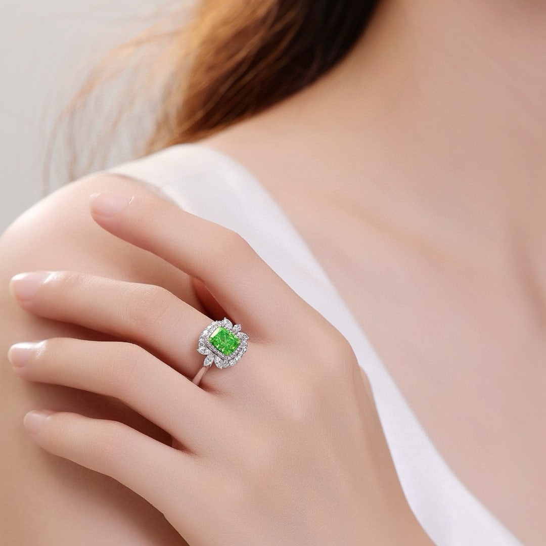 Gia Certified 14k Gold 2.01 Ct Natural Green Diamond & Diamond Ring - 4