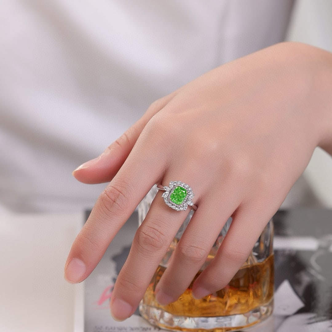 Gia Certified 14k Gold 2.01 Ct Natural Green Diamond & Diamond Ring - 5