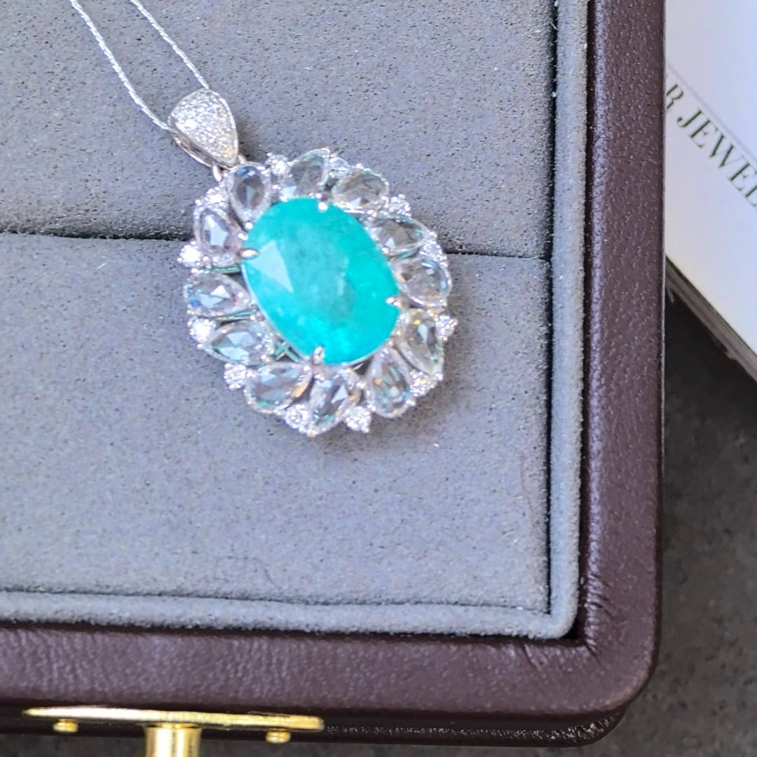 14k Gold 6.93 Ctw Natural Paraiba Tourmaline & Sapphire Pendant( Without Chain ) - 3
