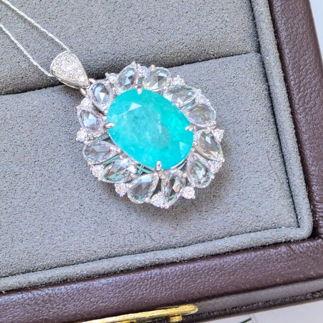 14k Gold 6.93 Ctw Natural Paraiba Tourmaline & Sapphire Pendant( Without Chain ) - 4