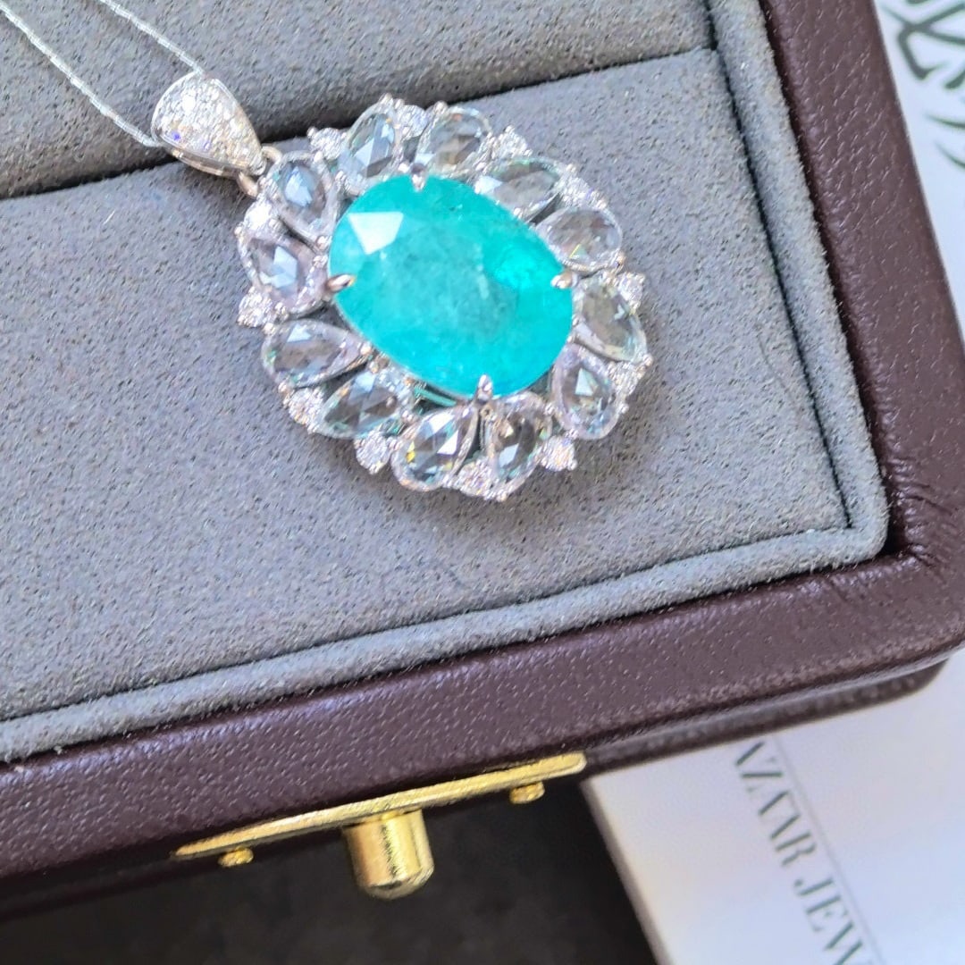 14k Gold 6.93 Ctw Natural Paraiba Tourmaline & Sapphire Pendant( Without Chain ) - 5