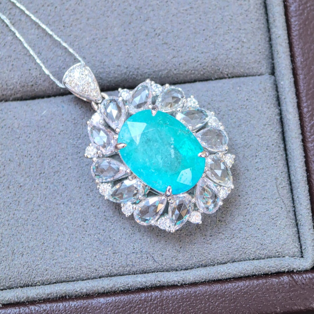 14k Gold 6.93 Ctw Natural Paraiba Tourmaline & Sapphire Pendant( Without Chain ) - 6