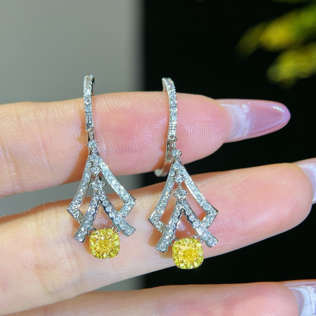 14k Gold 0.97 Ctw Natural Yellow Diamond & Diamond Earrings - 6