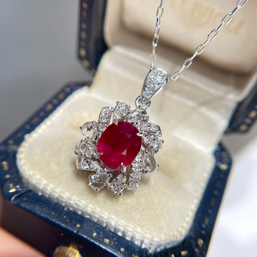 14k Gold 1.30 Ct Natural Ruby & Diamond Pendant( Without Chain ) - 2