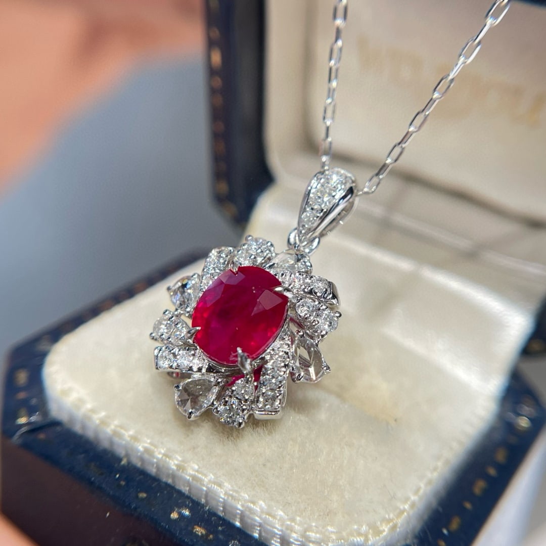 14k Gold 1.30 Ct Natural Ruby & Diamond Pendant( Without Chain ) - 3