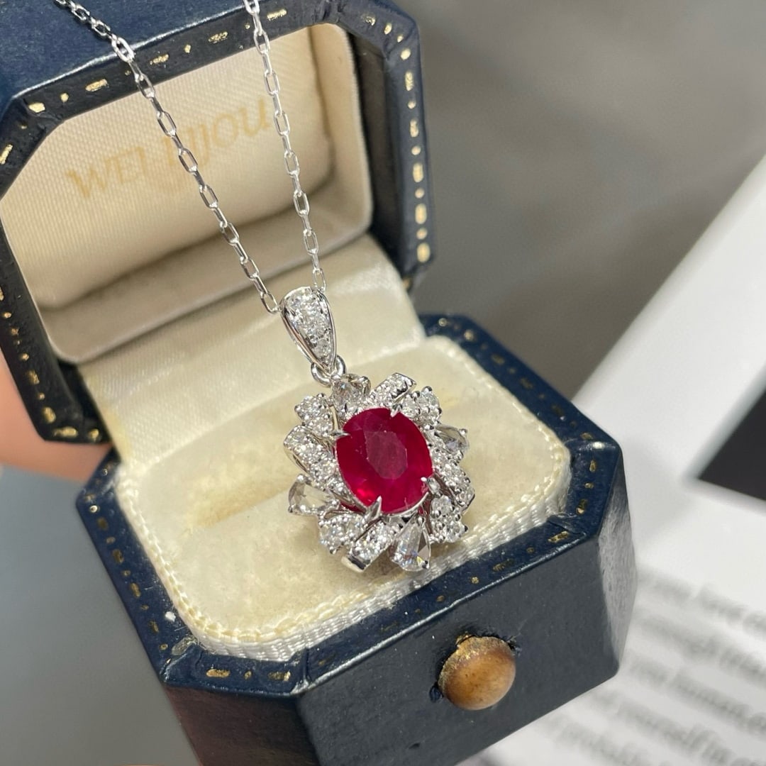 14k Gold 1.30 Ct Natural Ruby & Diamond Pendant( Without Chain ) - 5
