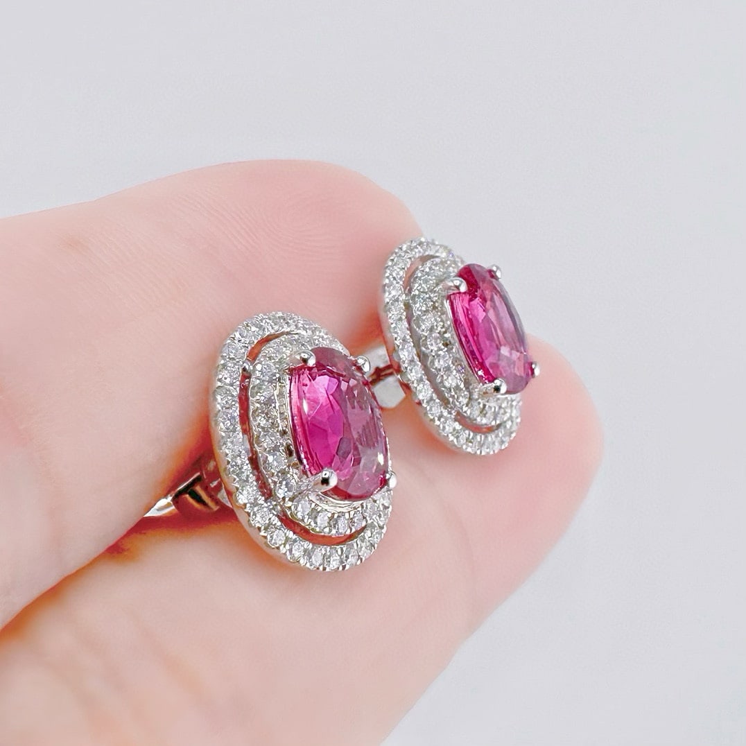 14k Gold 2.67 Ctw Natural Padparadscha Sapphire & Diamond Earrings - 2