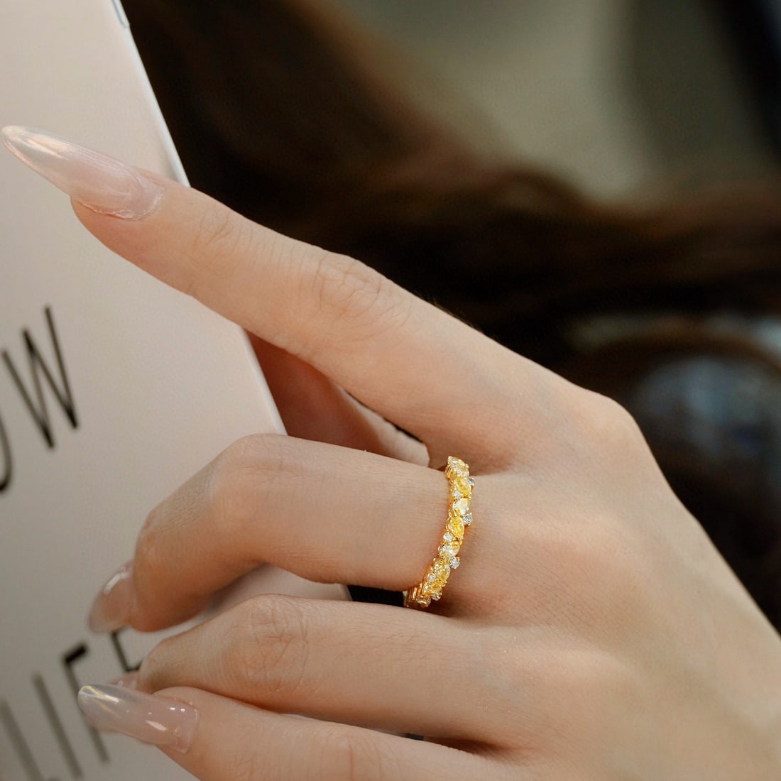 14k Gold 0.79 Ctw Natural Yellow Diamond & Diamond Ring - 5