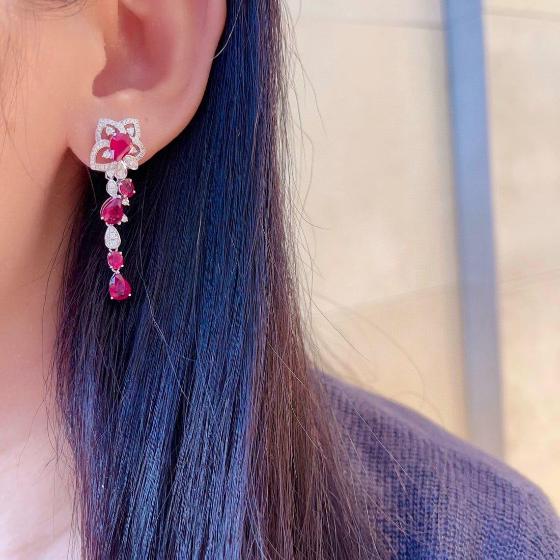 14k Gold 6.07 Ctw Natural Ruby & Diamond Earrings - 2