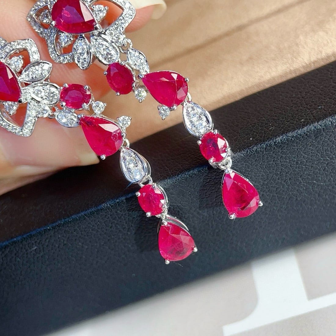 14k Gold 6.07 Ctw Natural Ruby & Diamond Earrings - 3
