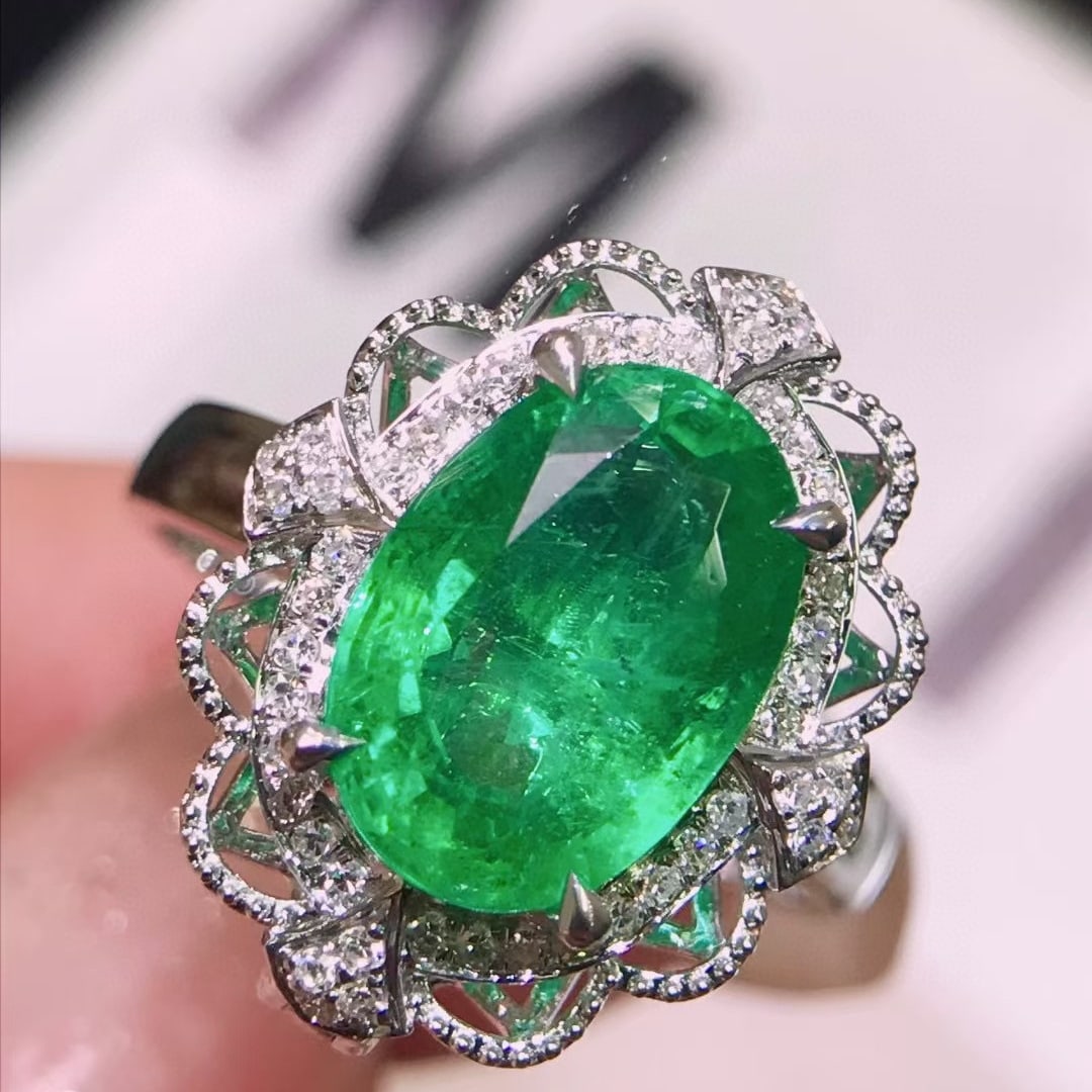 14k Gold 2.99 Ctw Vivid Green Natural Emerald & Diamond Ring/pendant( Without Chain ) - 2