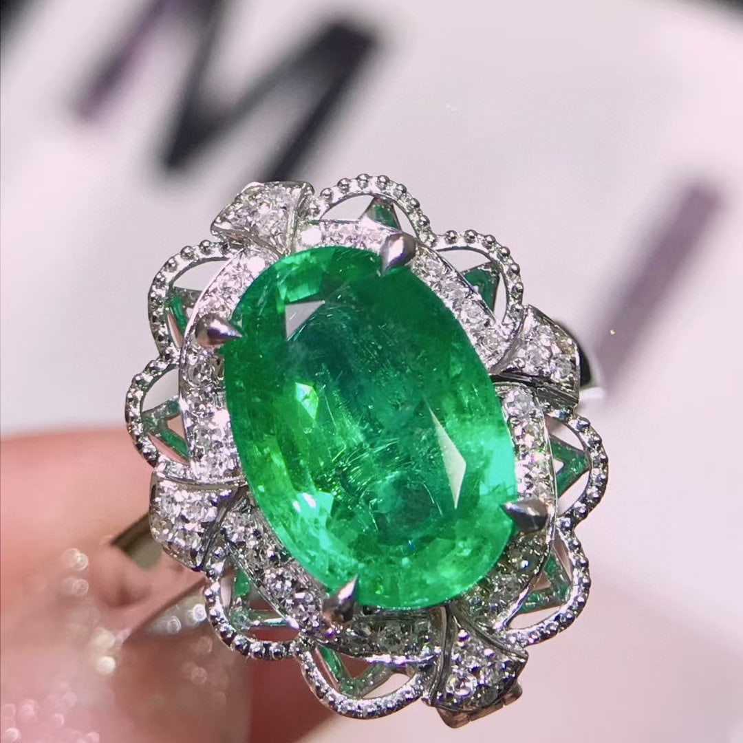14k Gold 2.99 Ctw Vivid Green Natural Emerald & Diamond Ring/pendant( Without Chain ) - 3