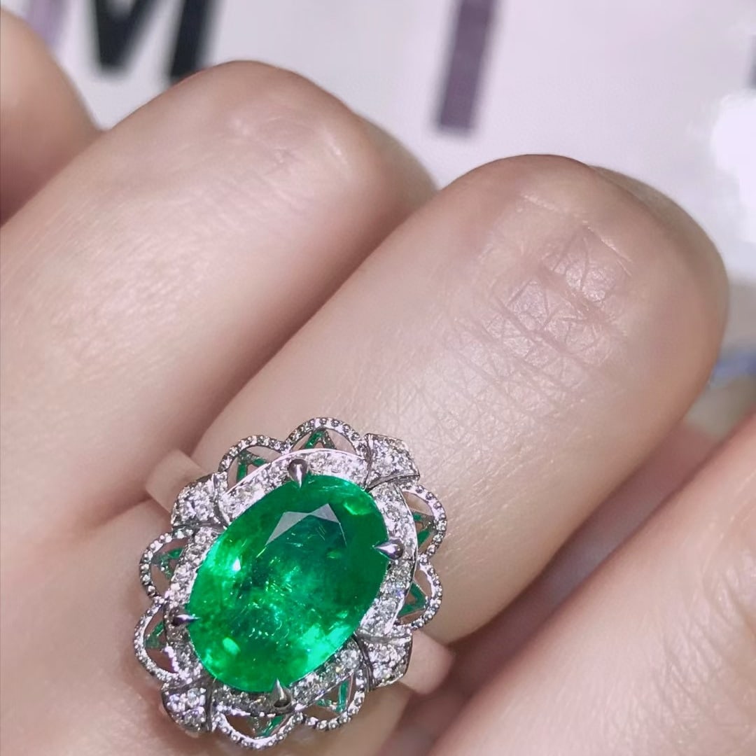 14k Gold 2.99 Ctw Vivid Green Natural Emerald & Diamond Ring/pendant( Without Chain ) - 4
