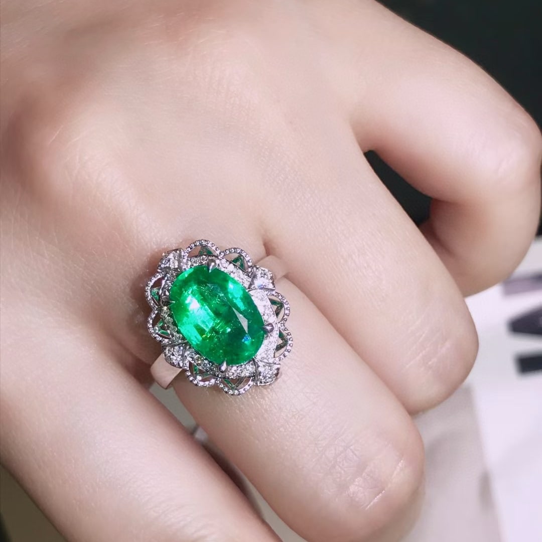 14k Gold 2.99 Ctw Vivid Green Natural Emerald & Diamond Ring/pendant( Without Chain ) - 5