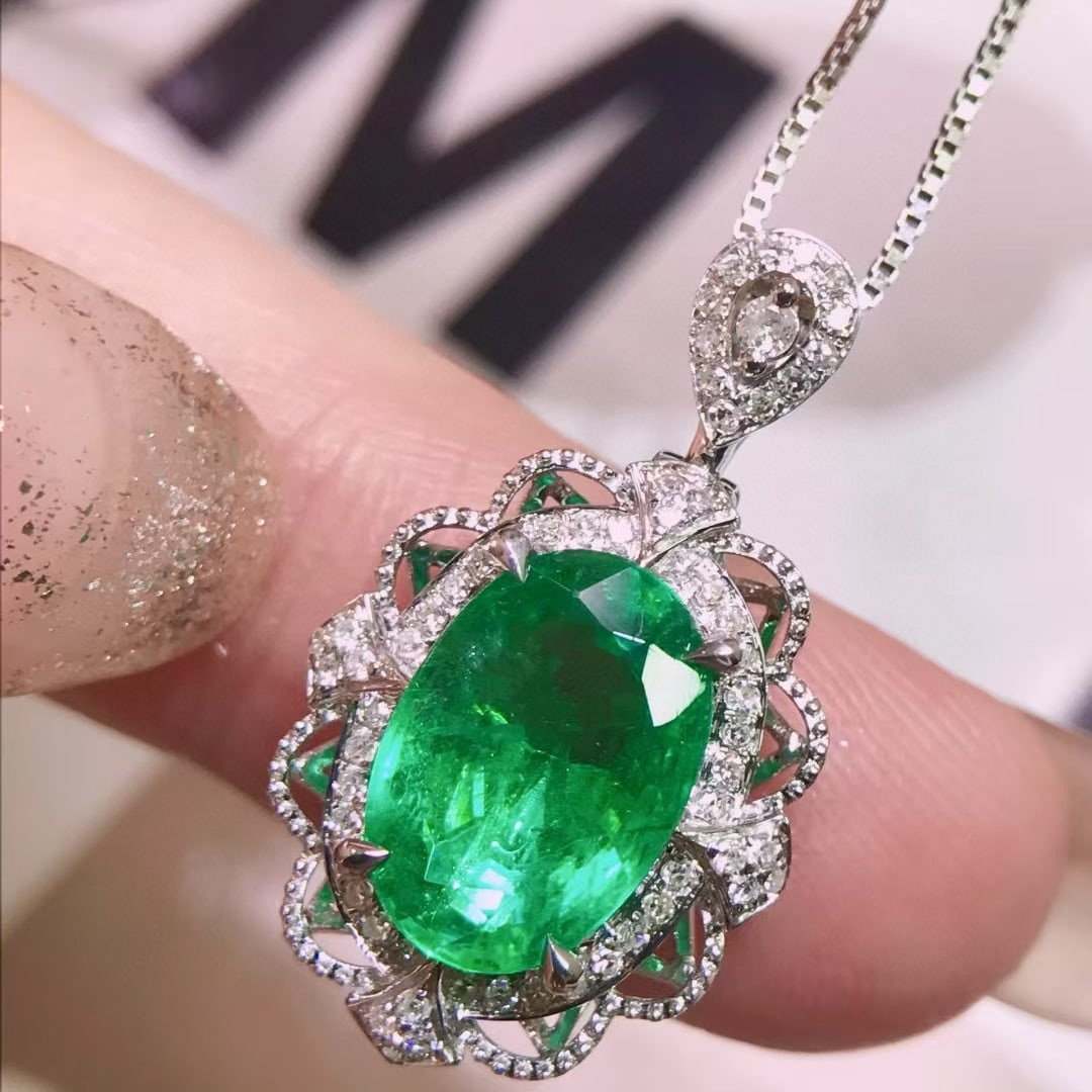 14k Gold 2.99 Ctw Vivid Green Natural Emerald & Diamond Ring/pendant( Without Chain ) - 6