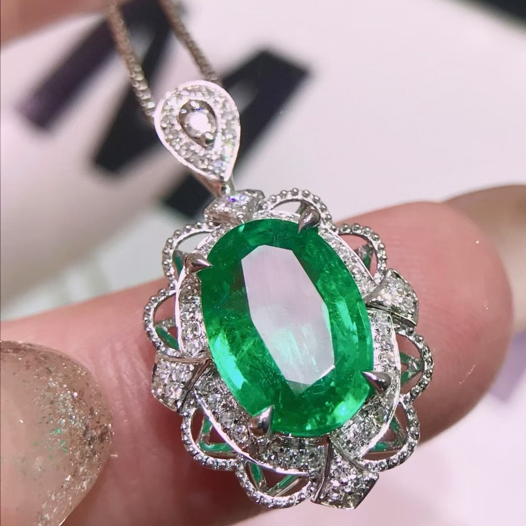 14k Gold 2.99 Ctw Vivid Green Natural Emerald & Diamond Ring/pendant( Without Chain ) - 7