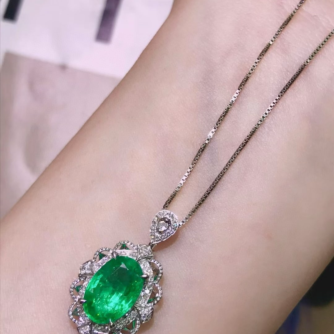 14k Gold 2.99 Ctw Vivid Green Natural Emerald & Diamond Ring/pendant( Without Chain ) - 8