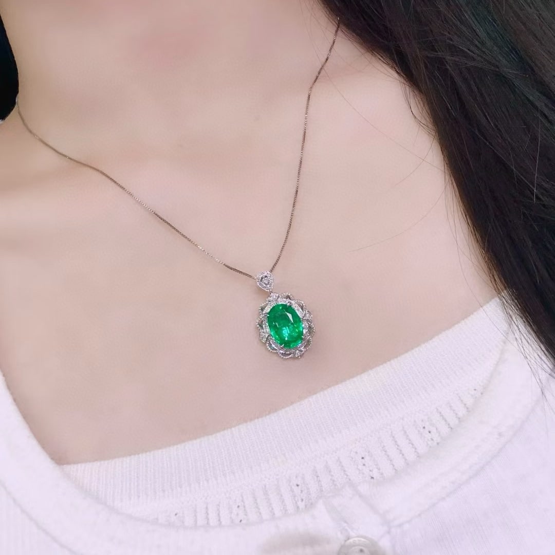 14k Gold 2.99 Ctw Vivid Green Natural Emerald & Diamond Ring/pendant( Without Chain ) - 9