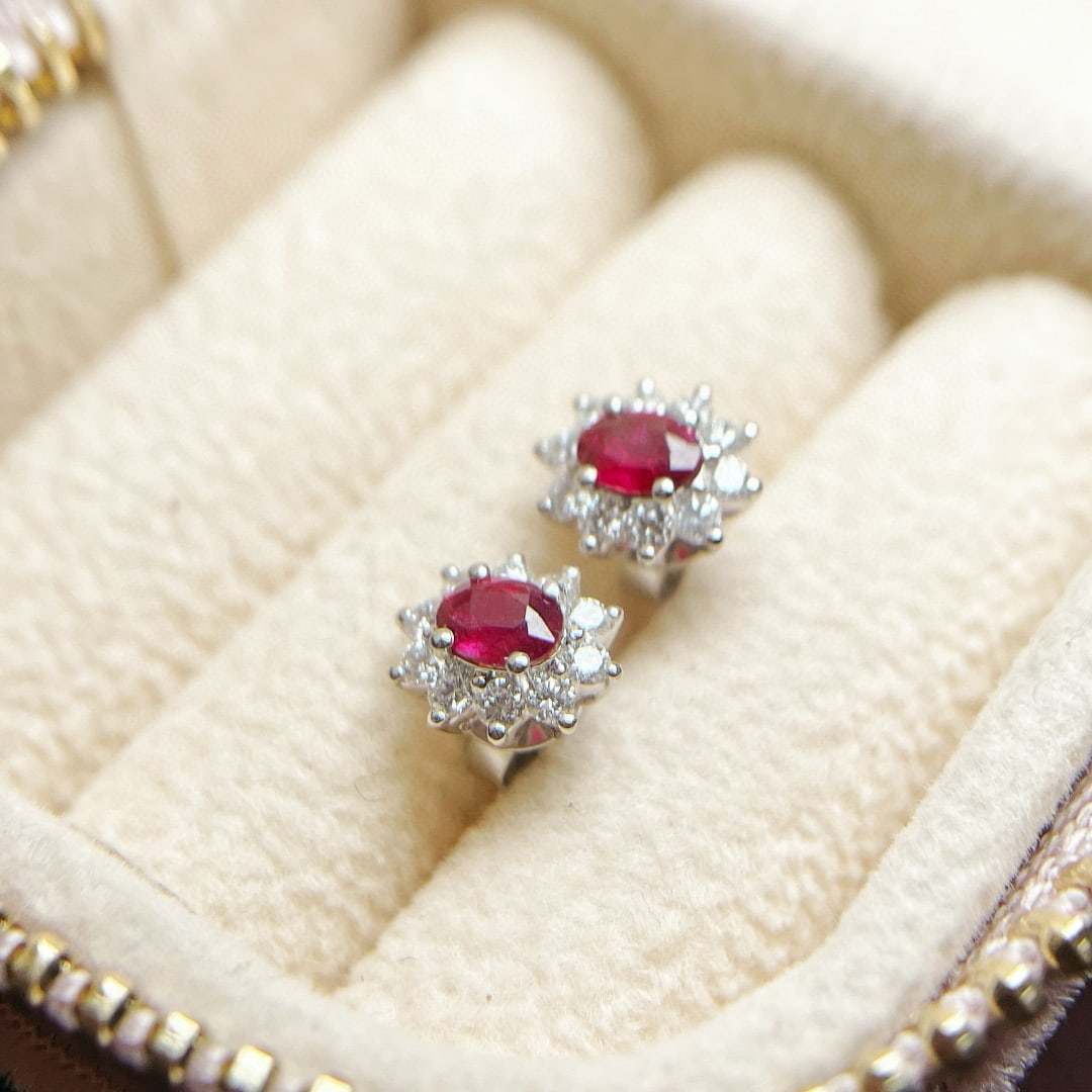 14k Gold 0.87 Ctw Natural Ruby & Diamond Earrings - 2